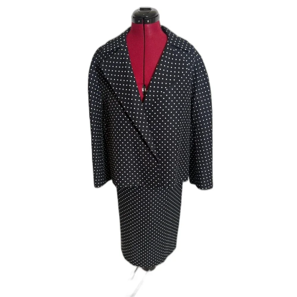 Kasper Skirt Suit Size 14 Navy Blue & White Polka-Dot 2-Piece Set Blazer & Skirt